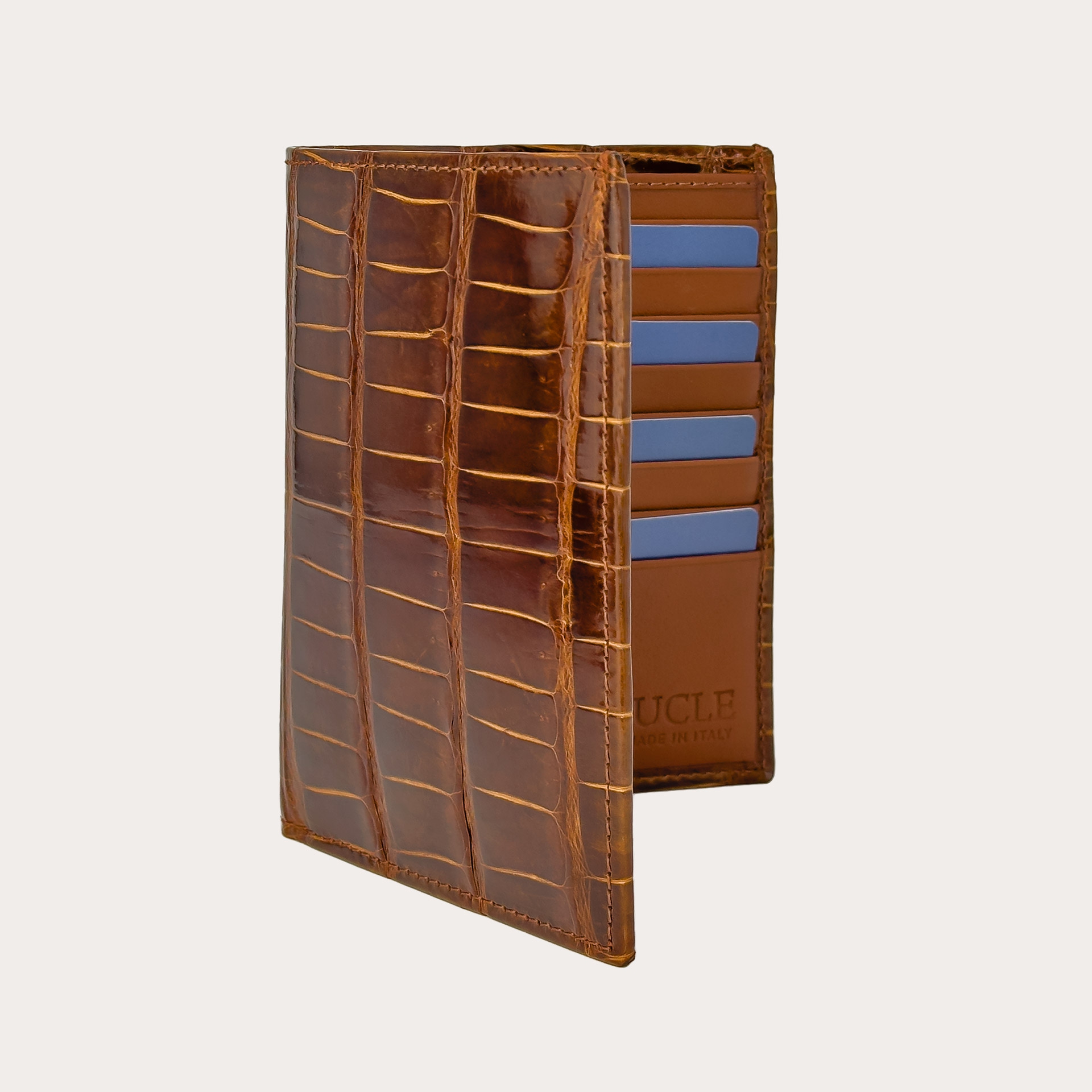 Krokodilleder brieftasche, senkrecht, braun