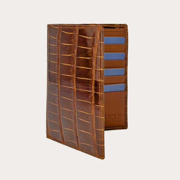 Krokodilleder brieftasche, senkrecht, braun