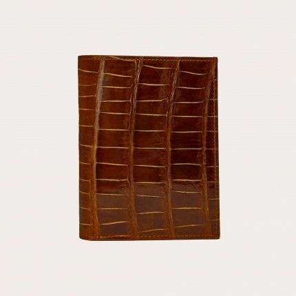 Portefeuille vertical en cuir croco brun bois