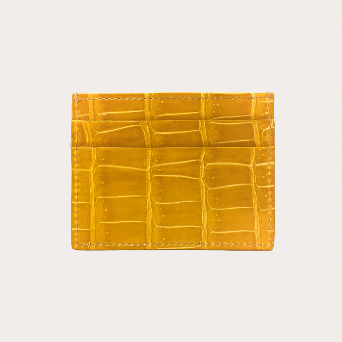 Porte carte de crédit jaune en cuir véritable crocodile