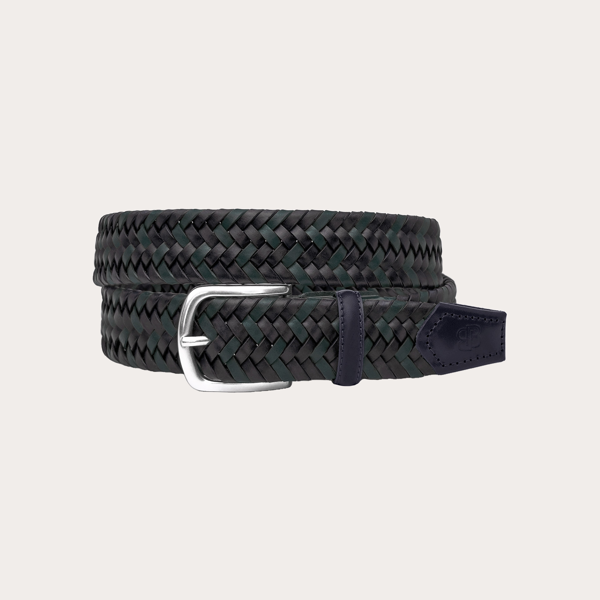 Braided elastic Leather Belt green and blue