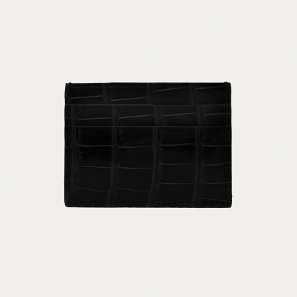 Porte carte de crédit noir en cuir véritable crocodile