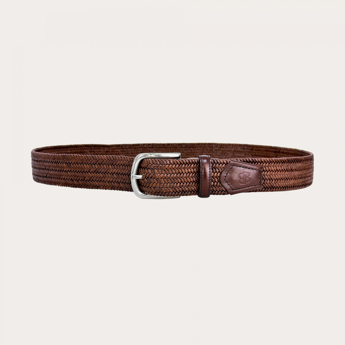 Elastic braided brown leather belt
