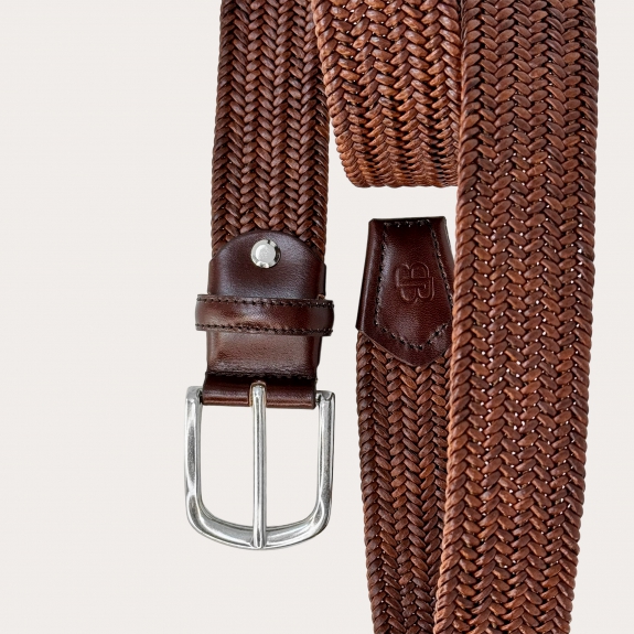 Cinturón trenzado elástico de cuero marrón