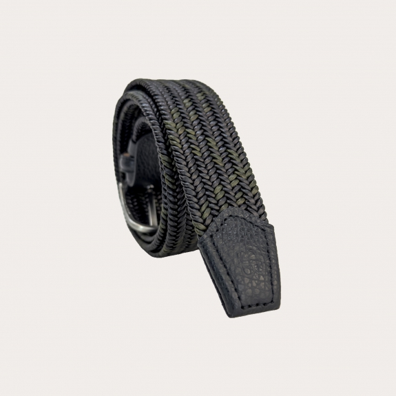 Cintura intrecciata elastica in pelle bicolore verde e nera