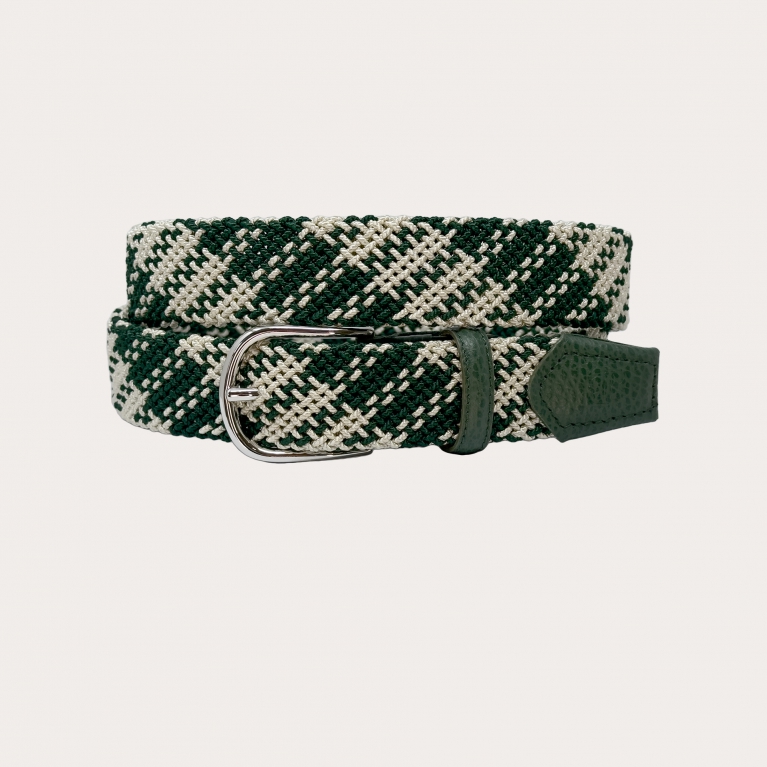 Cinturón trenzado tubular elástico verde y blanco sin níquel
