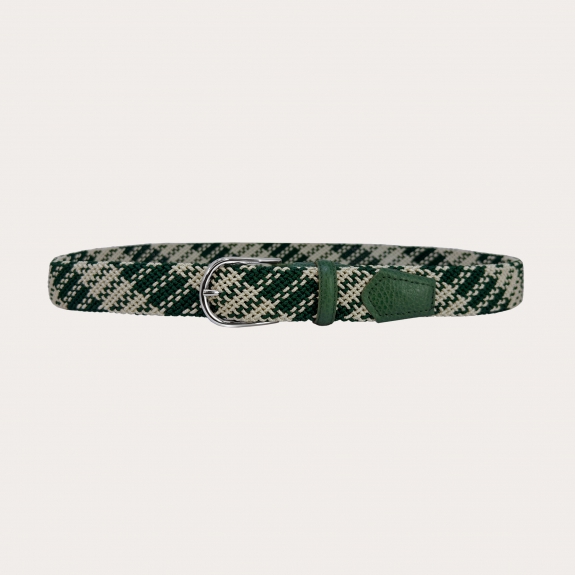 Ceinture tressée tubulaire élastique verte et blanche sans nickel