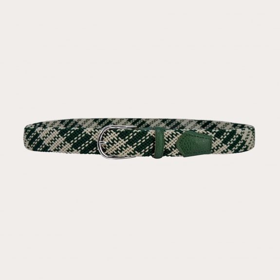Cinturón trenzado tubular elástico verde y blanco sin níquel