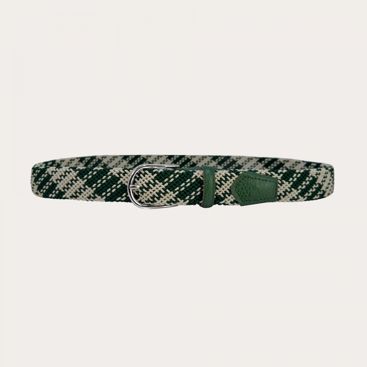 Cintura elastica tubolare intrecciata verde e bianca nickel free