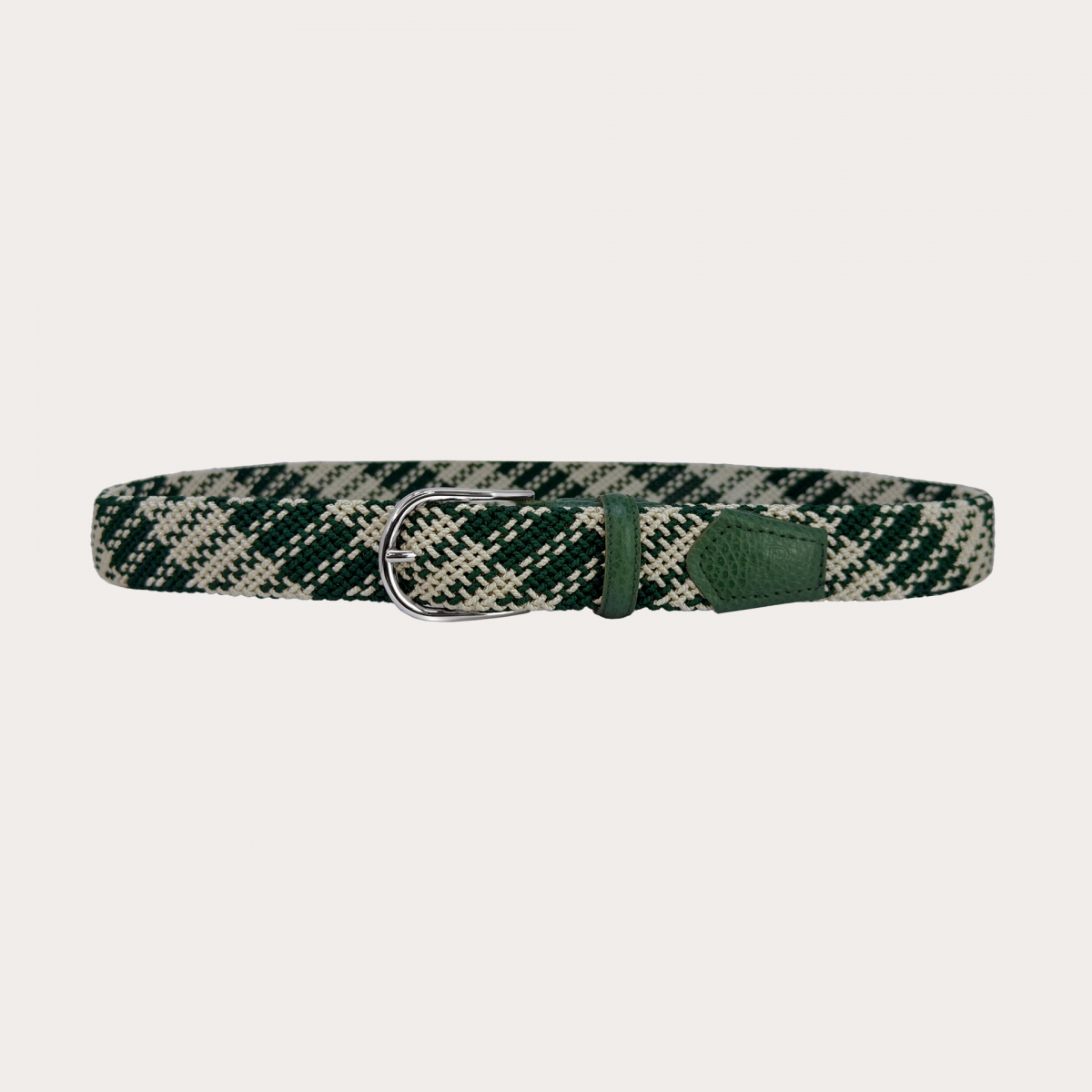 Nickel-free green and white tubular elastic braided belt