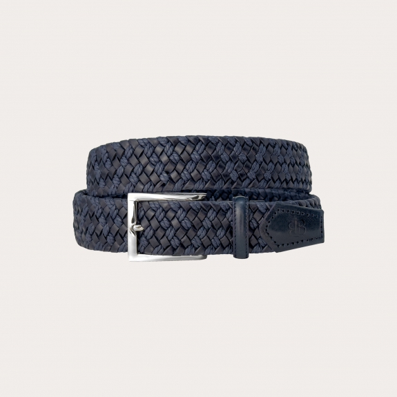 Cinturón trenzado elástico azul de cuero y algodón