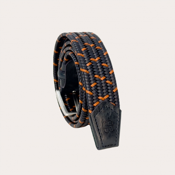 Blue and cognac braided elastic belt in regenerated leather