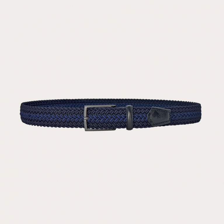 Navy and royal blue braided elastic belt with nickel-free buckle