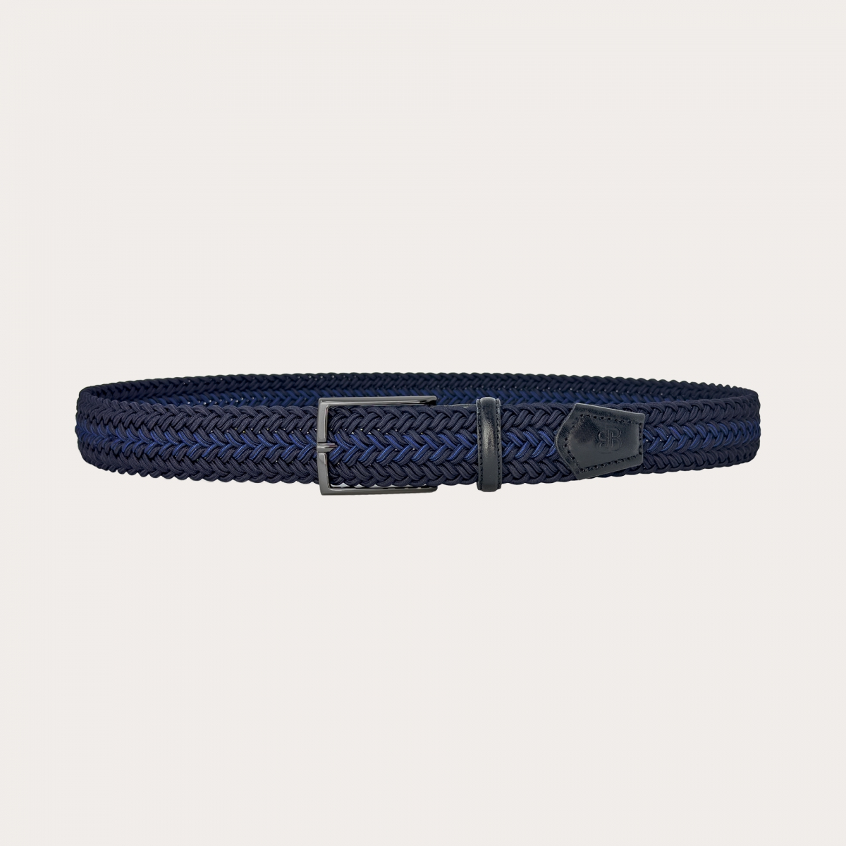 Navy and royal blue braided elastic belt with nickel-free buckle