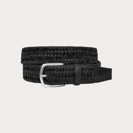 Black braided elastic leather belt, nickel-freeBlack braided elastic leather belt, nickel-free