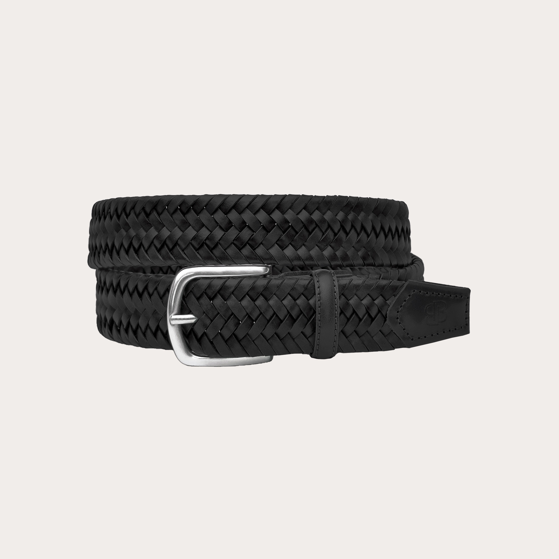 Cintura elastica nera intrecciata in cuoio, nichel free