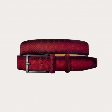 Red to black gradient perforated suede belt