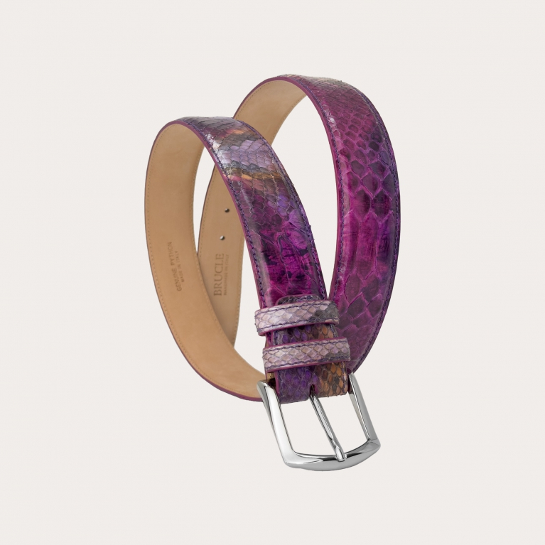 Ceinture violette en véritable python coloré à la main