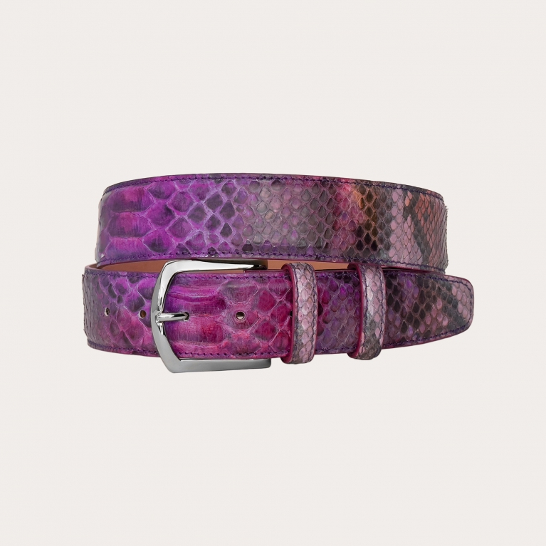 Ceinture violette en véritable python coloré à la main