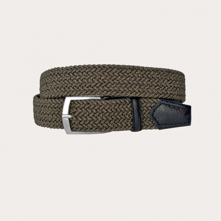 Black and beige melange braided elastic belt with nickel-free buckle