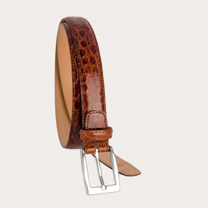 Cinturón de cocodrilo marrón dorado, altura 3 cm