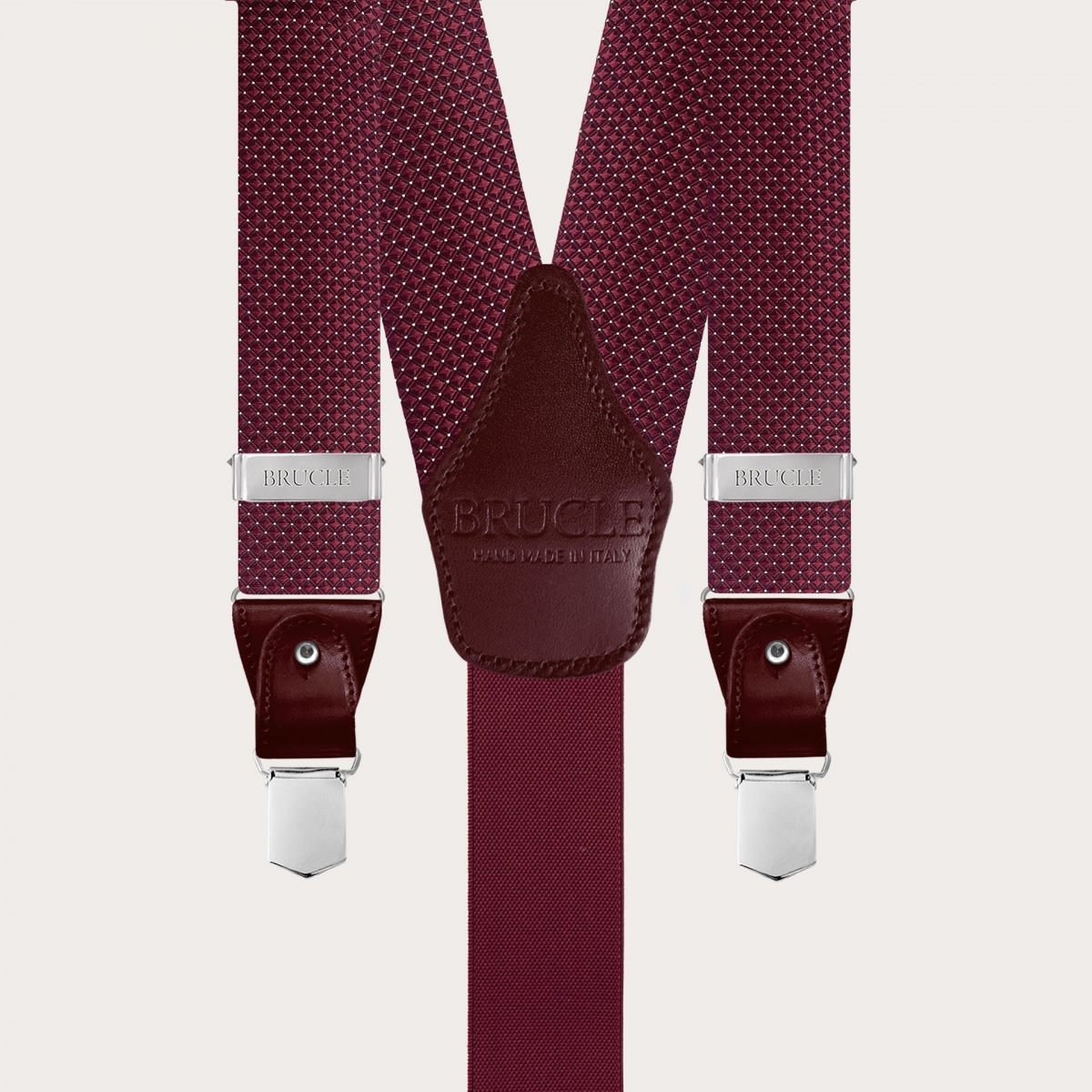 Formal fabric silk suspenders, dotted burgundy
