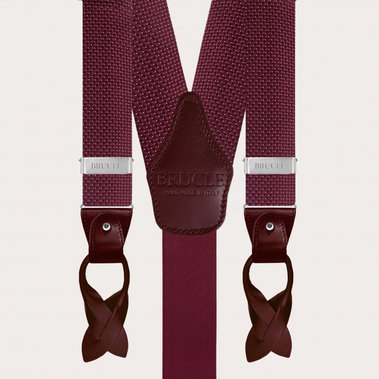 Formal fabric silk suspenders, dotted burgundy