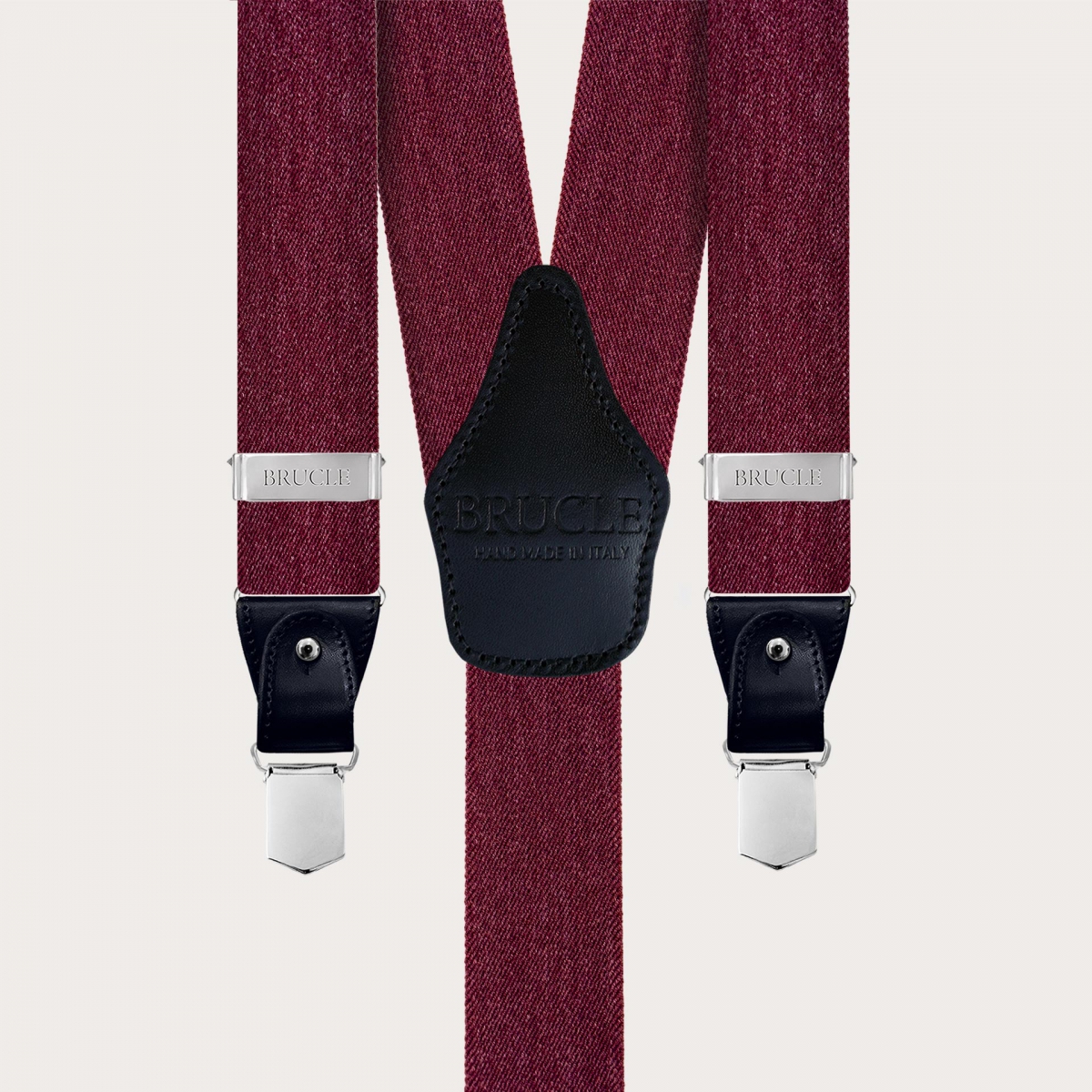 Tirantes elásticos burdeos efecto jeans, para usar con botones o clips