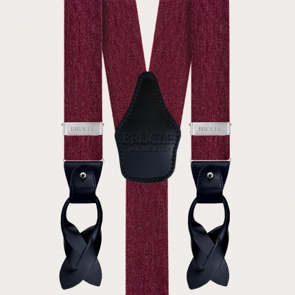 Bretelle elastiche bordeaux effetto jeans, uso bottoni o clip