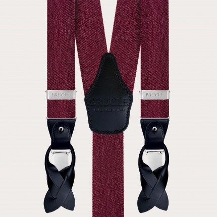 Bordeaux elastic suspenders with a jeans effect, for use with buttons or clips
