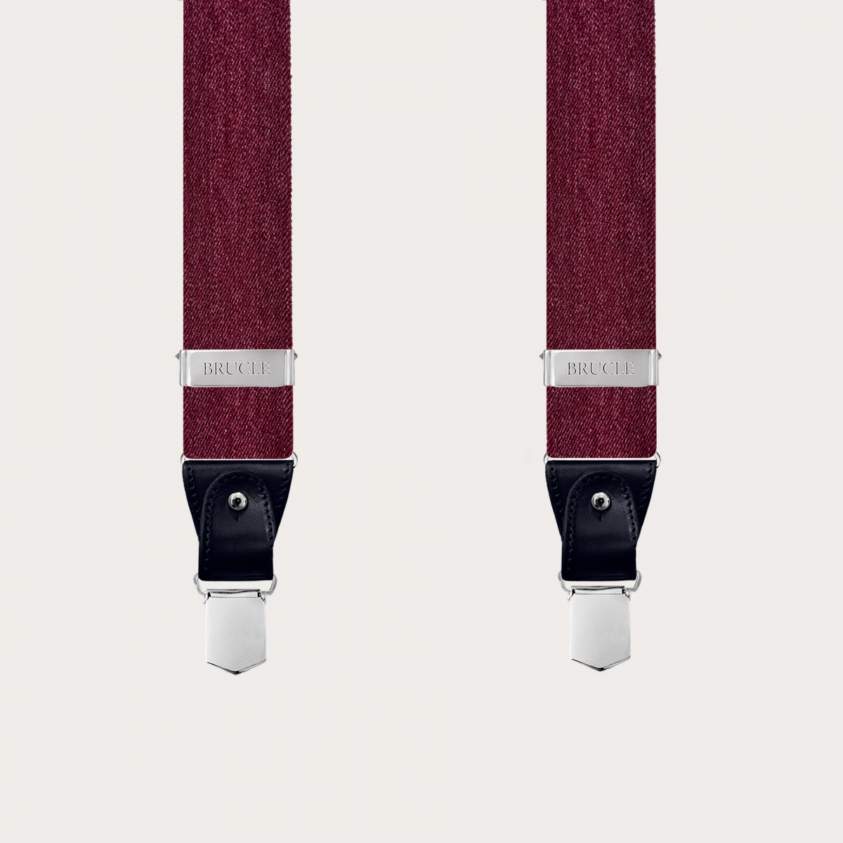 Tirantes elásticos burdeos efecto jeans, para usar con botones o clips