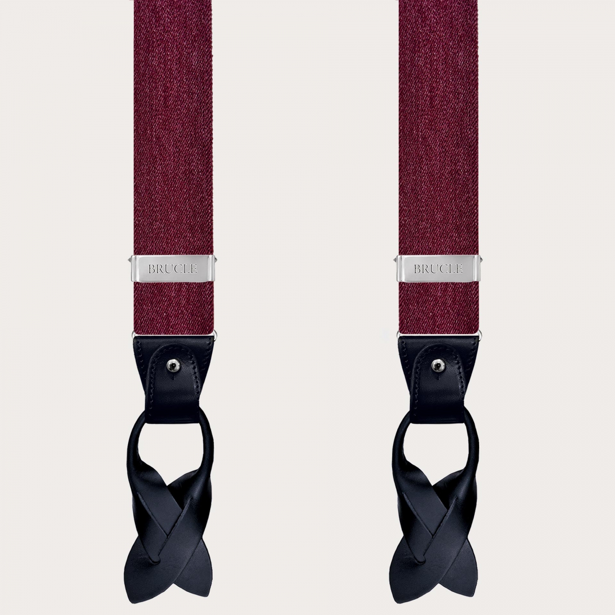 Tirantes elásticos burdeos efecto jeans, para usar con botones o clips