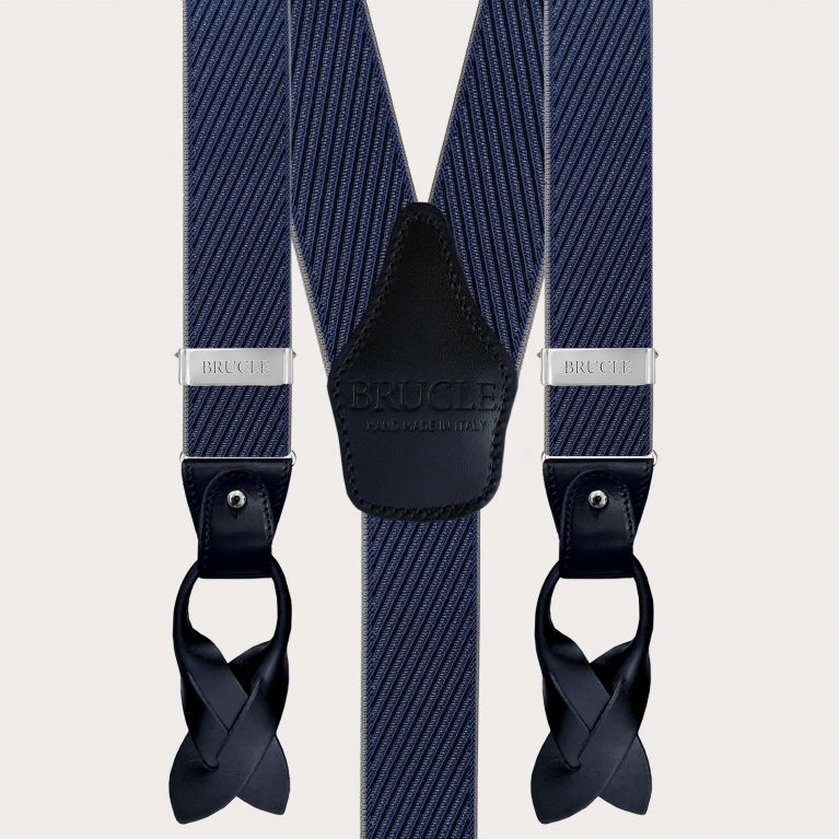 Elegante Hosenträger mit diagonalen Streifen in Blau, Grau und Marine, doppelte Verwendung