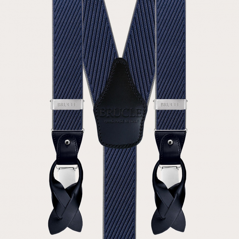 Tirantes elegantes con rayas diagonales en azul, gris y marino, doble uso