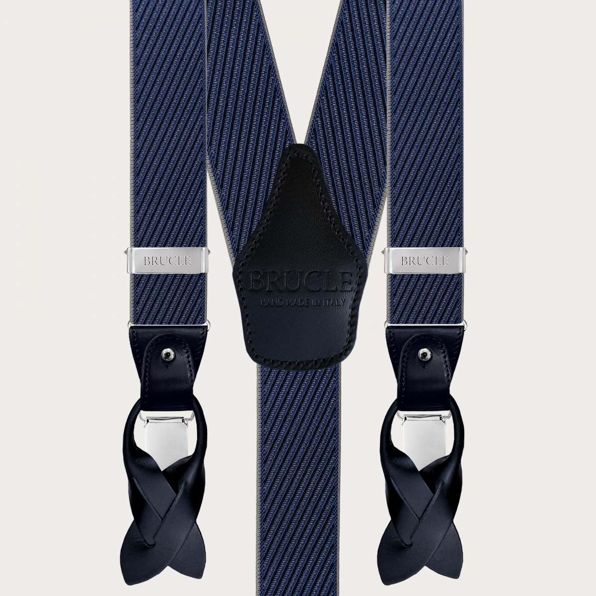 Bretelle eleganti a righe oblique blu grigie e navy doppio uso