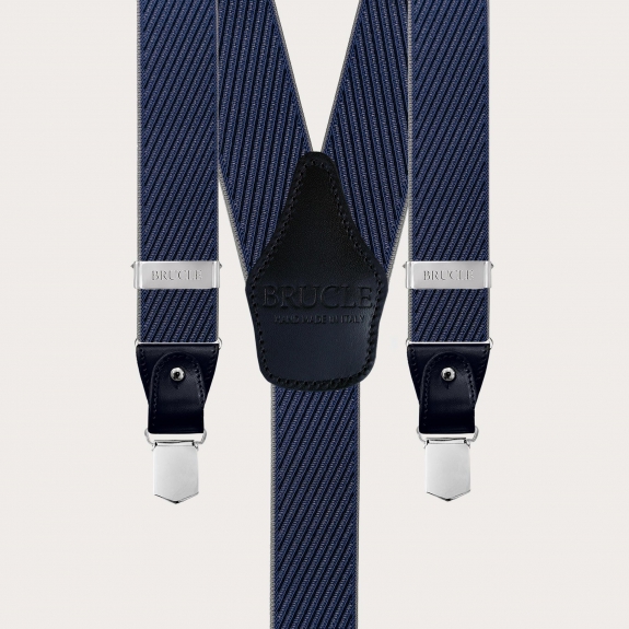 Bretelles élégantes à rayures diagonales en bleu, gris et marine, double usage