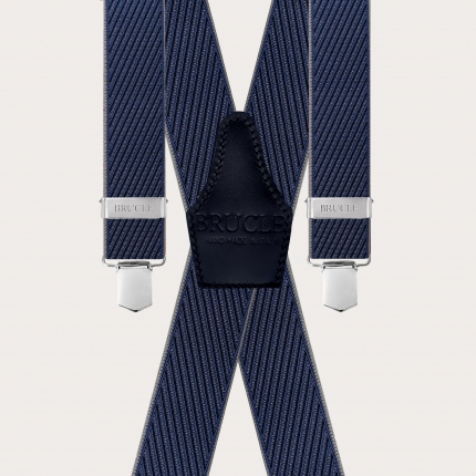 Tirantes elegantes para hombre con rayas diagonales azules y grises en X, solo con clips