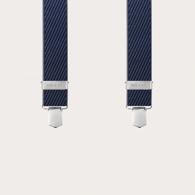 Striped suspenders in blue and grey, clip only