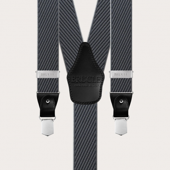 Tirantes elegantes para hombre con rayas diagonales negras y grises, doble uso