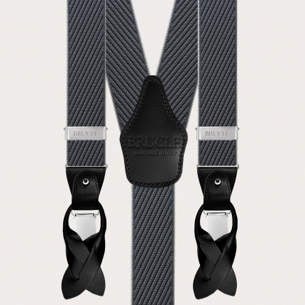 Bretelle eleganti uomo a righe oblique nere e grigie doppio uso