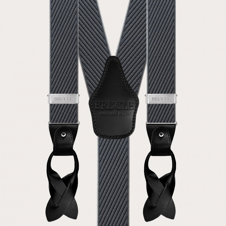 Tirantes elegantes para hombre con rayas diagonales negras y grises, doble uso