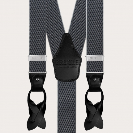 Elegant men's suspenders with diagonal black and grey stripes, dual use