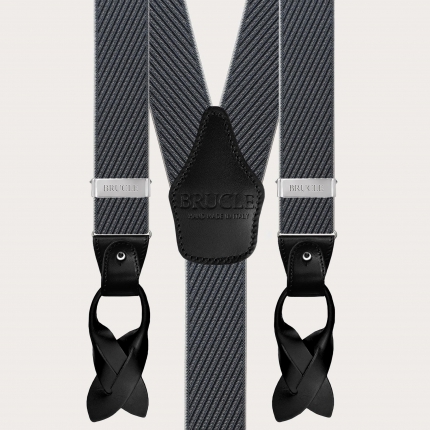 Elegant men's suspenders with diagonal black and grey stripes, dual use
