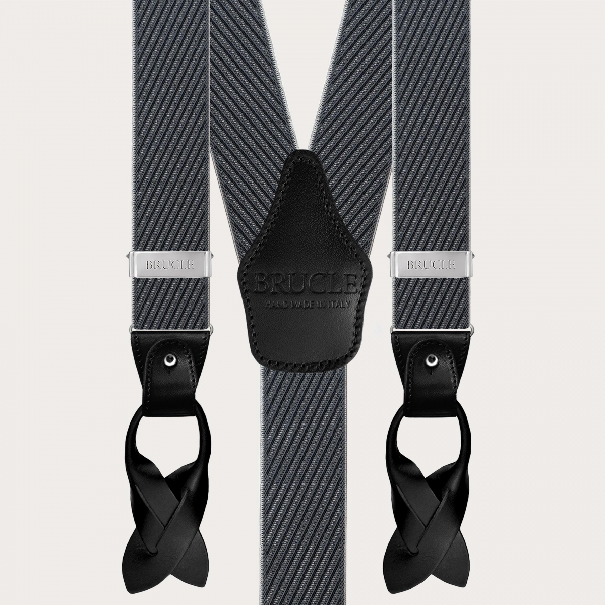 Bretelles élégantes pour homme à rayures obliques noires et grises, double usage