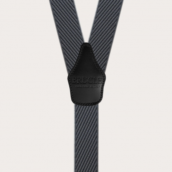 Elegant men's suspenders with diagonal black and grey stripes, dual use
