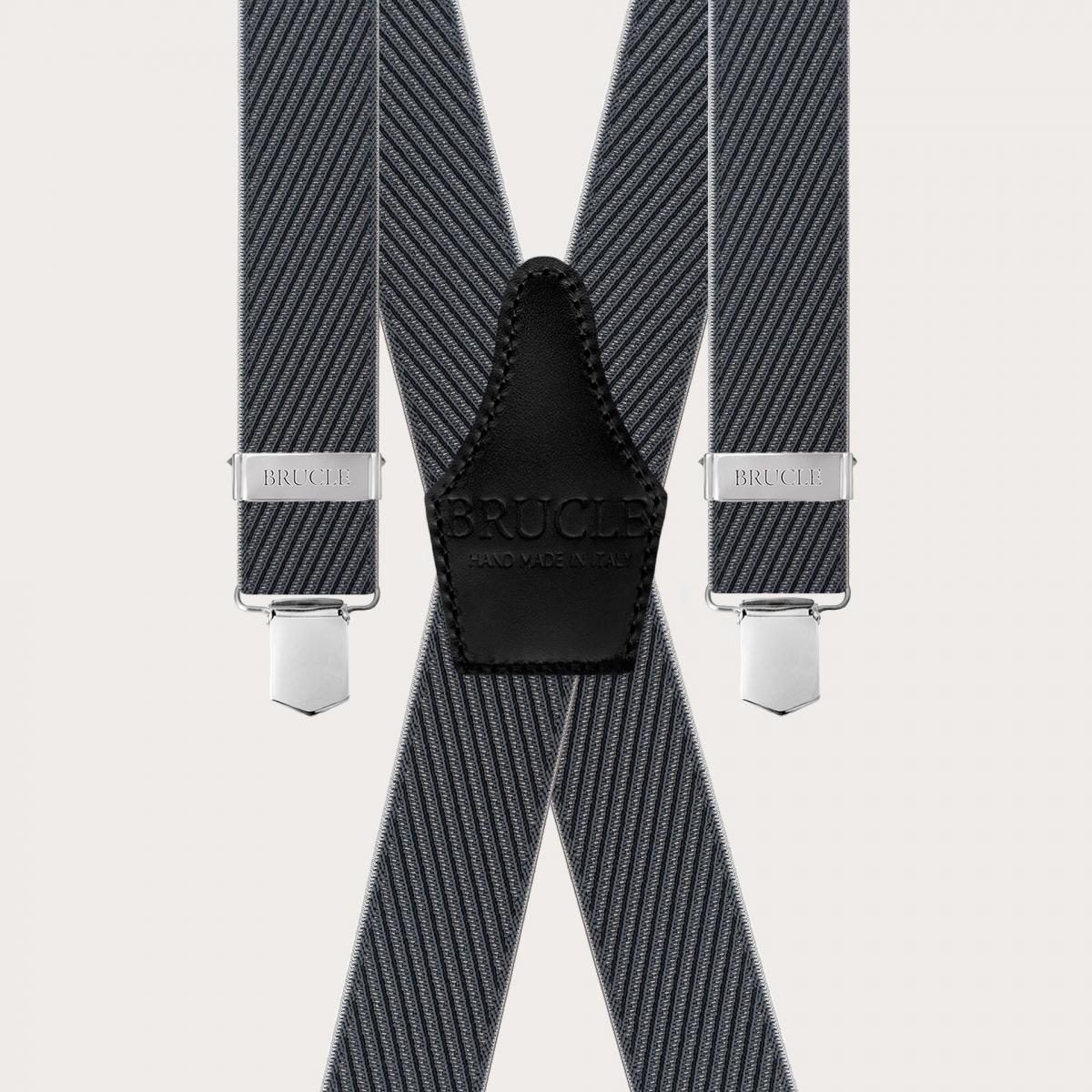 Herren X-förmige Hosenträger in Schwarz mit schrägen Streifen, nur mit Clips