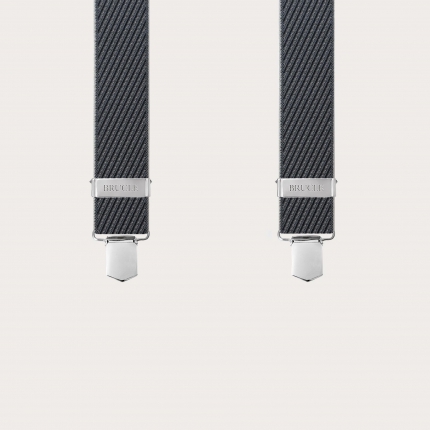 Black and grey striped elastic suspenders with clips