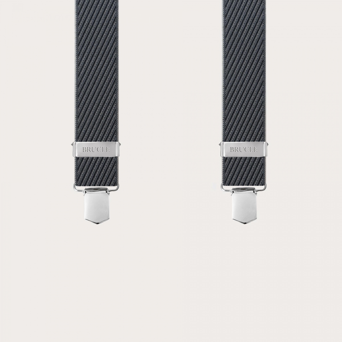 Bretelle elastiche nere e grigie a righe con clip