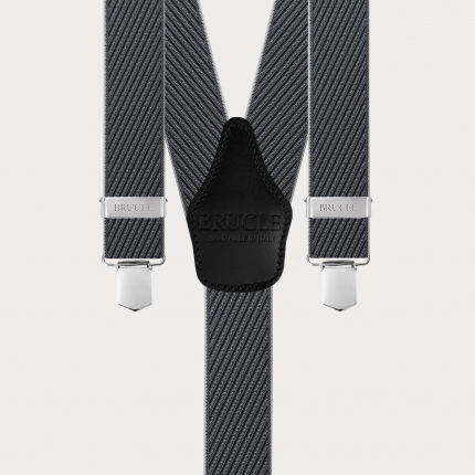 Black and grey striped elastic suspenders with clips