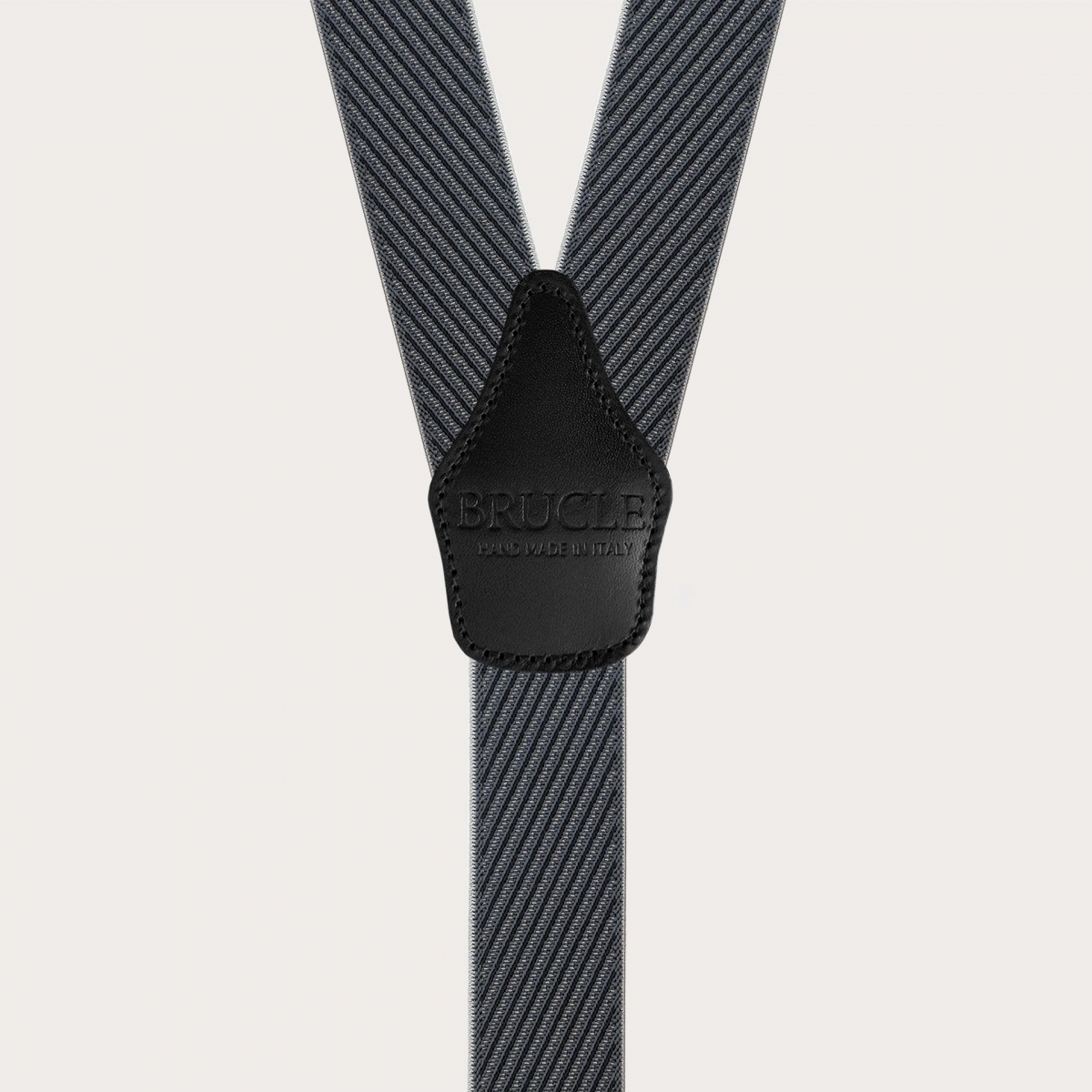Bretelle elastiche nere e grigie a righe con clip